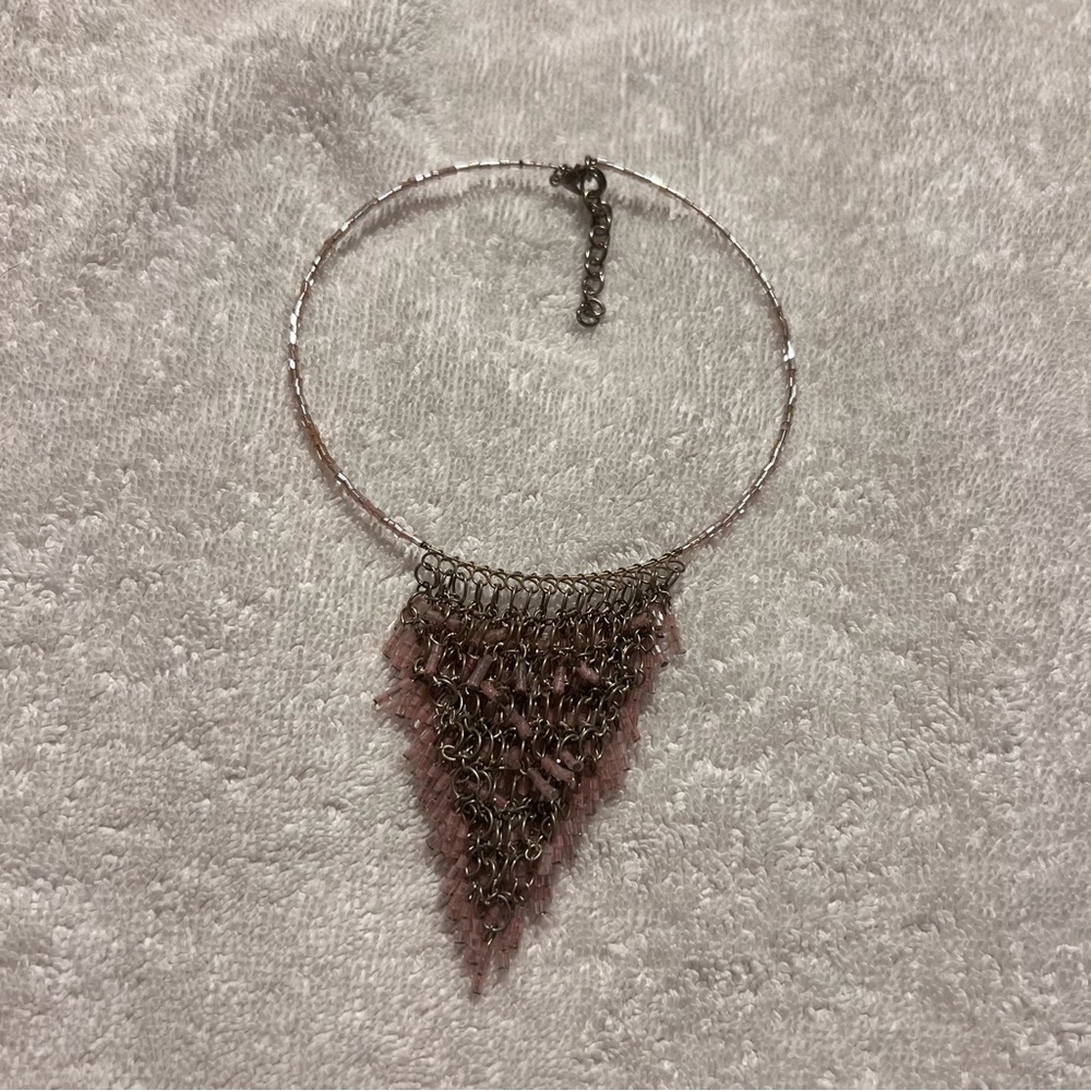 Women’s Pink Statement Triangle Pendant choker Necklace